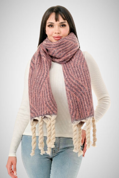 Soft Striped Fringe Oblong Scarf (8163187425488)