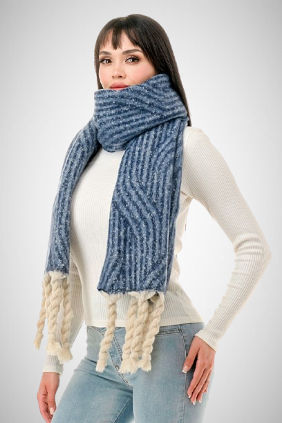 Soft Striped Fringe Oblong Scarf (8163187425488)
