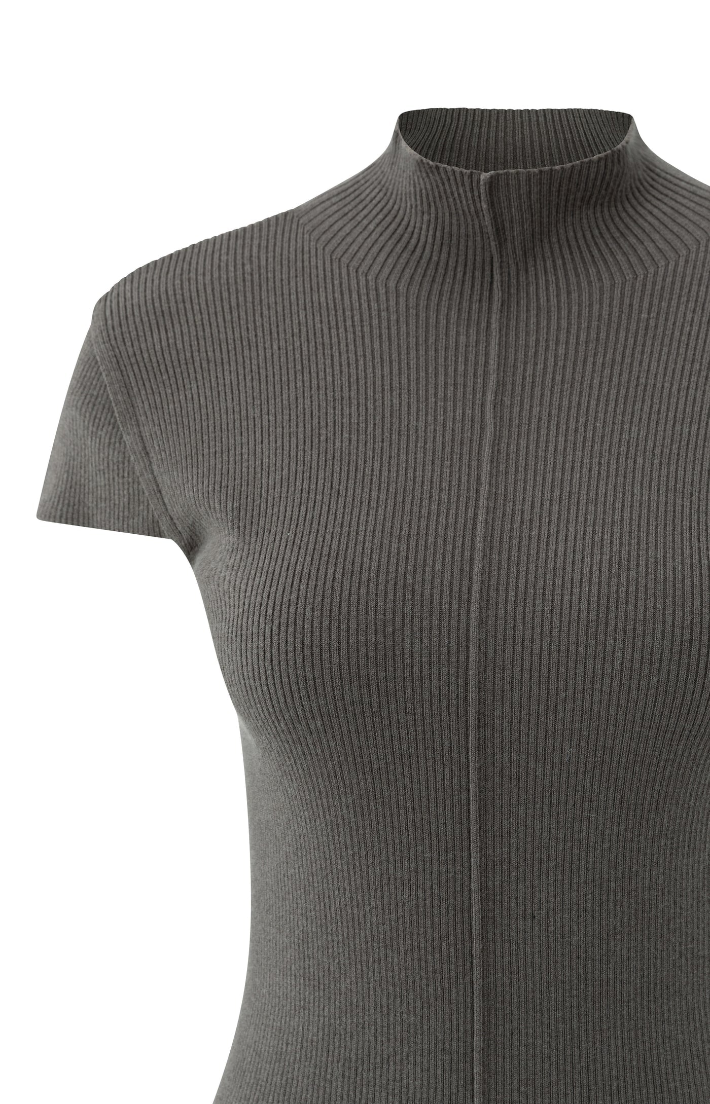 Ribbed fitted top with mock neck and seam detail