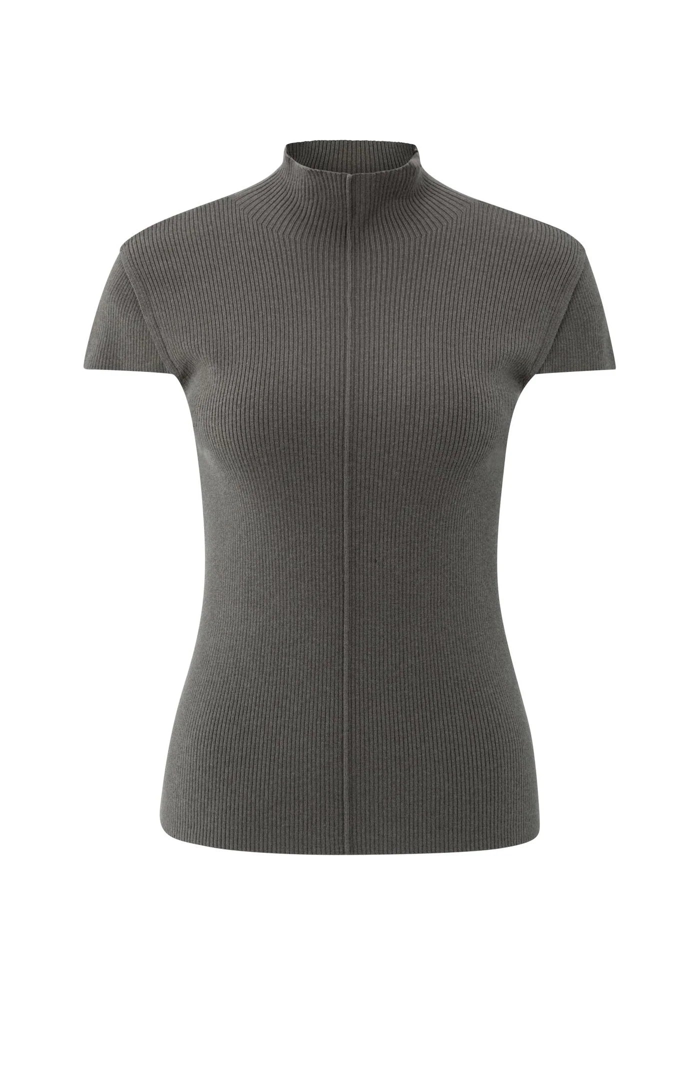 Ribbed fitted top with mock neck and seam detail