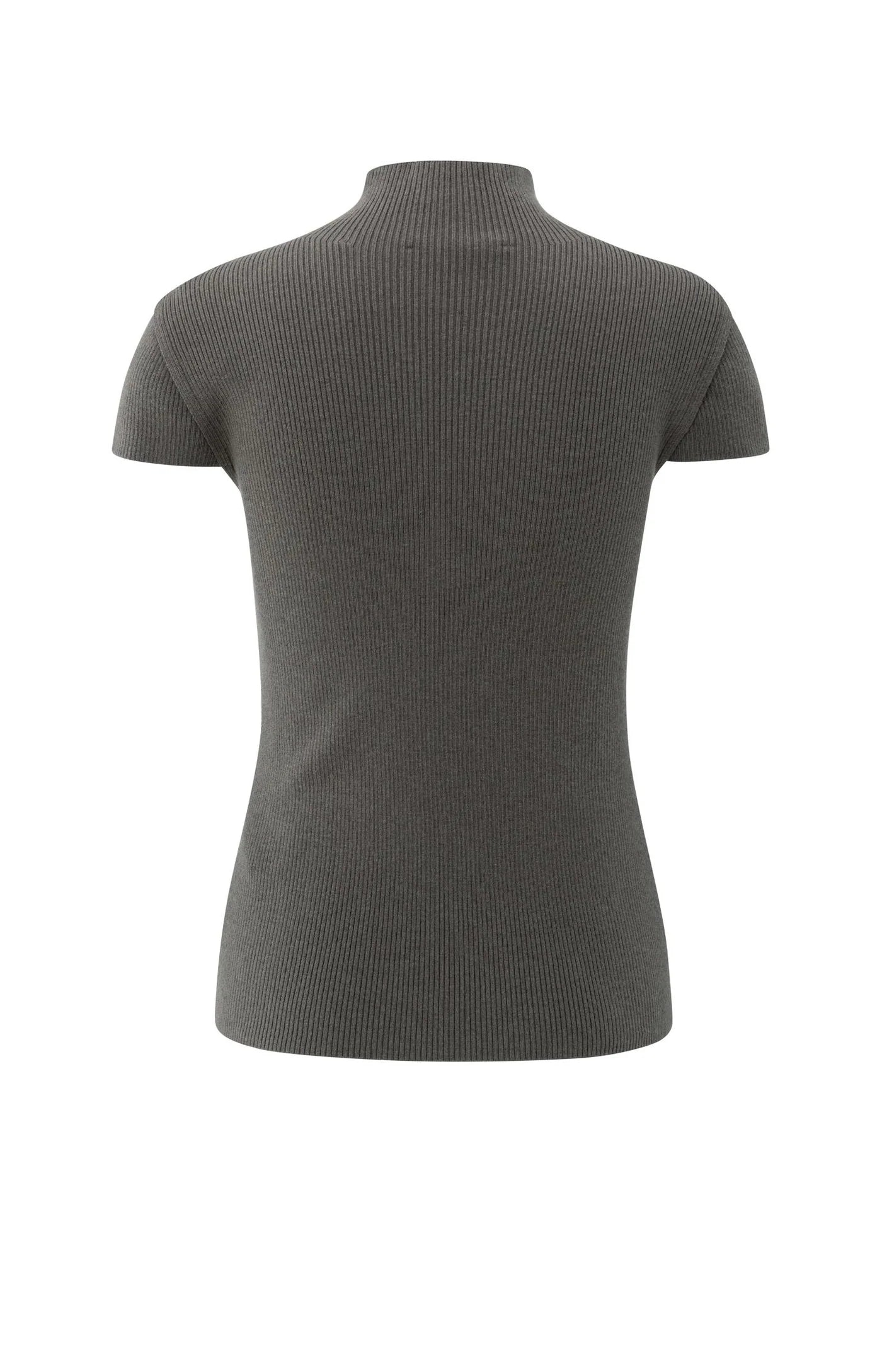 Ribbed fitted top with mock neck and seam detail