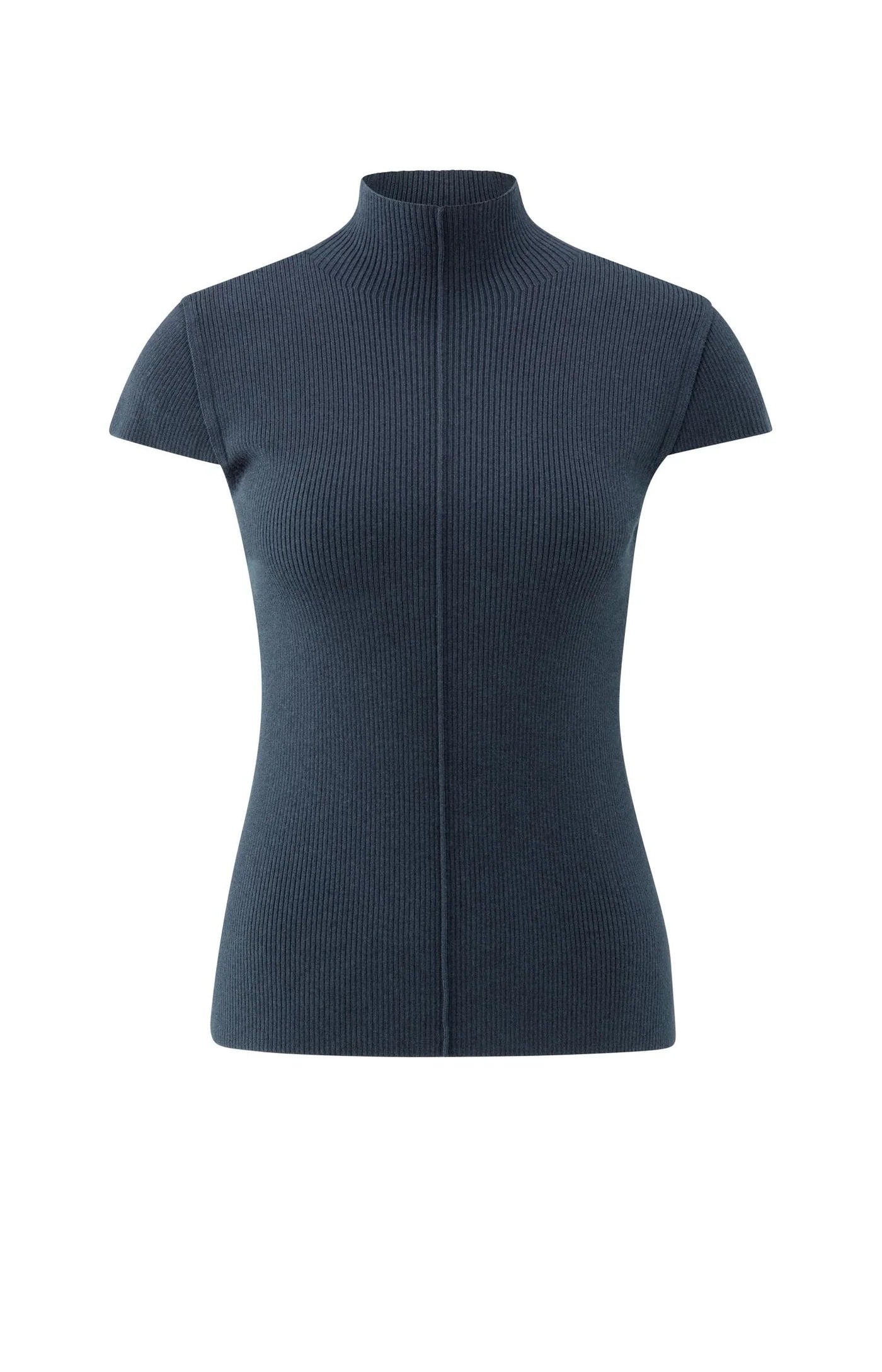 Ribbed fitted top with mock neck and seam detail