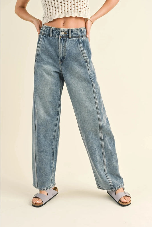 Front Seam Line Denim Pants (8122691289296)