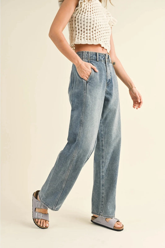 Front Seam Line Denim Pants (8122691289296)