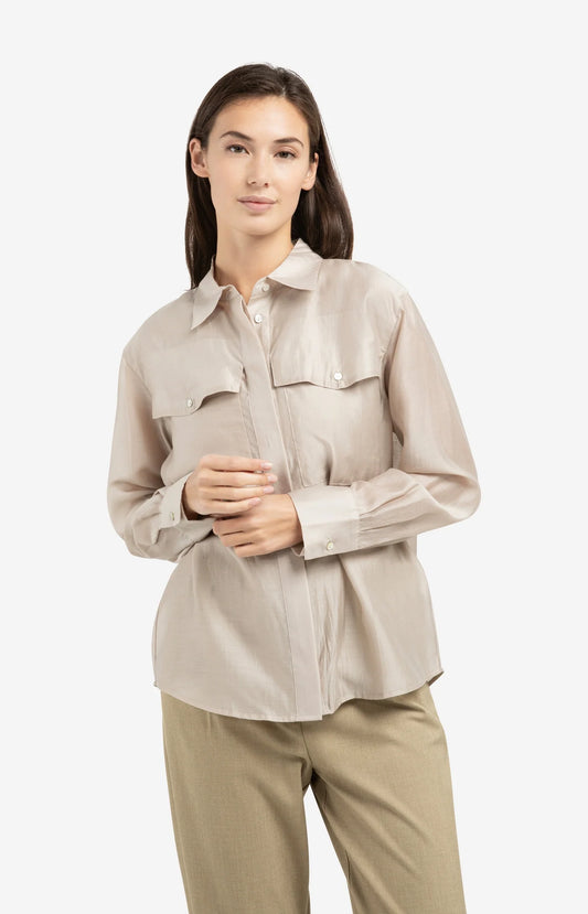 Sheer Blouse With Chest Pocket