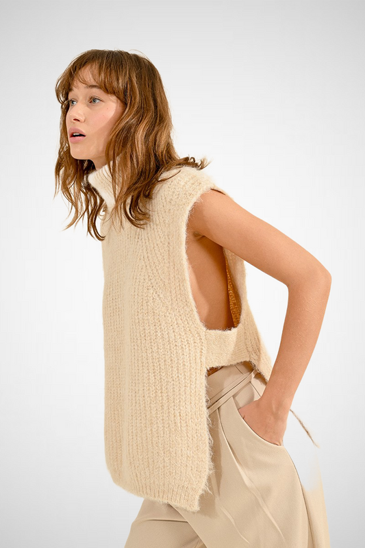 Sleeveless Openwork Sweater With Turtleneck (8227537944784)