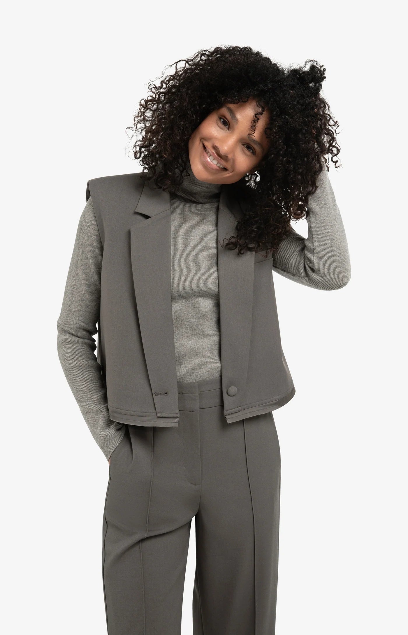 Woven Short Sleeveless Blazer With Double Layer Effect