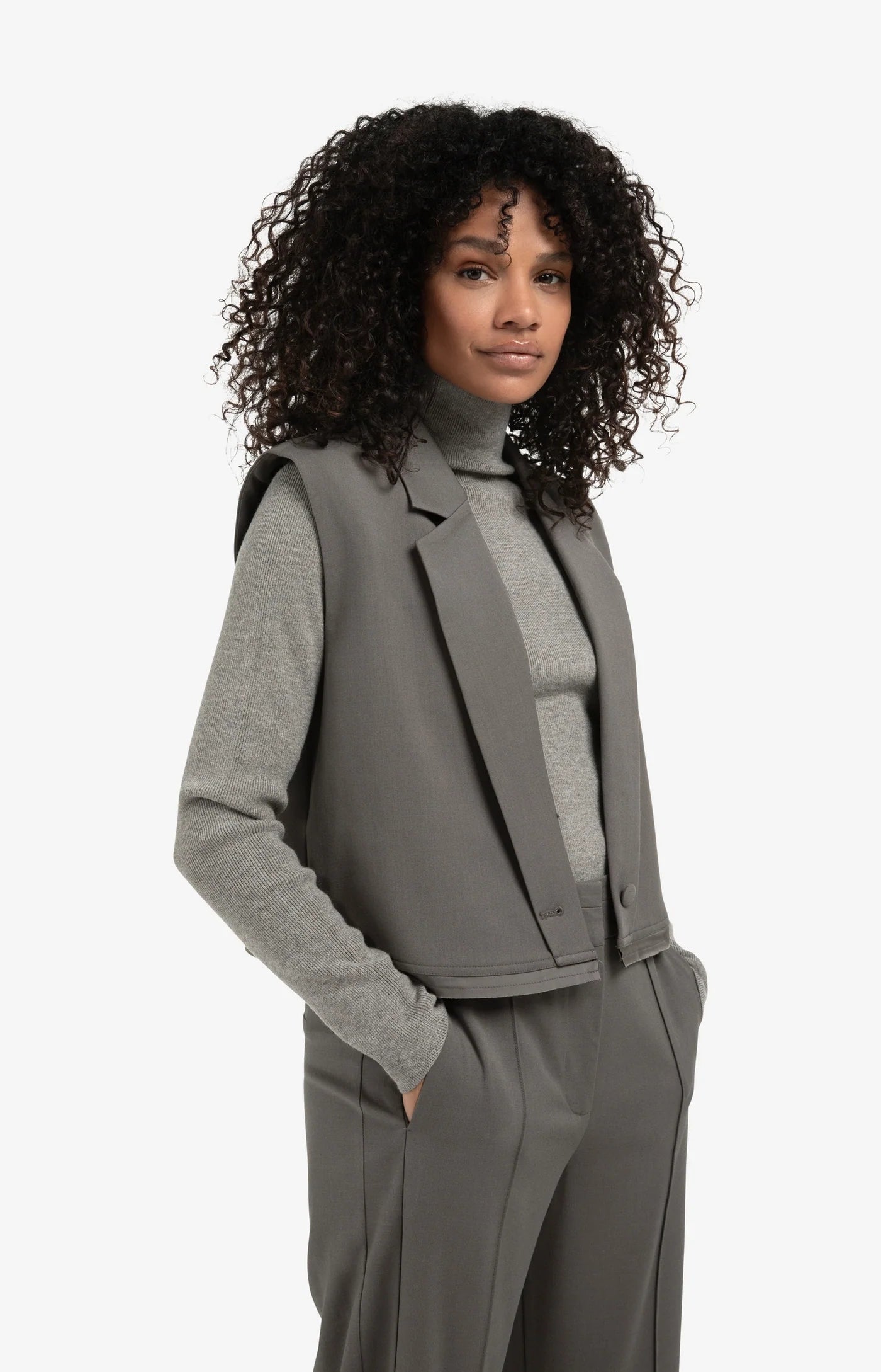 Woven Short Sleeveless Blazer With Double Layer Effect