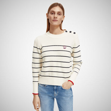 Load image into Gallery viewer, Button Shoulder Striped Pullover (7924876280016)
