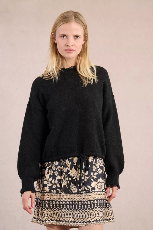 Sweatshirt-Style Knitted Sweater with Lace Edge (8345880395984)