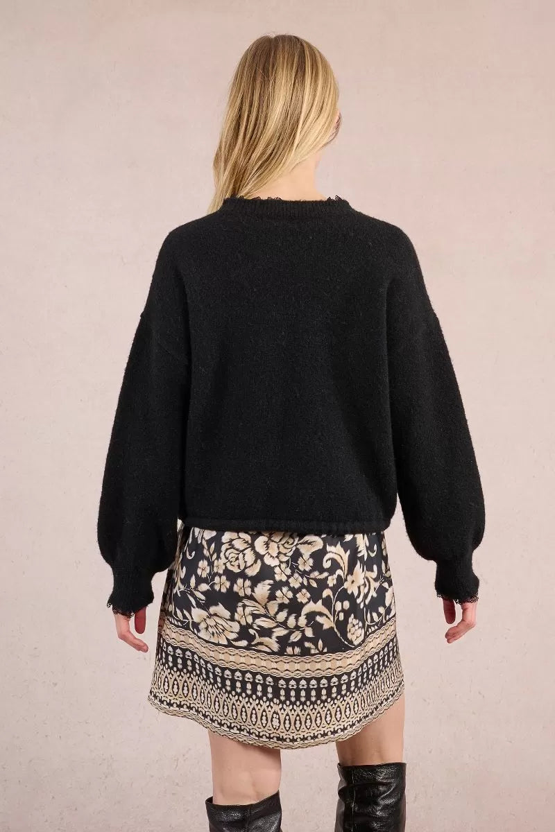 Sweatshirt-Style Knitted Sweater with Lace Edge (8345880395984)