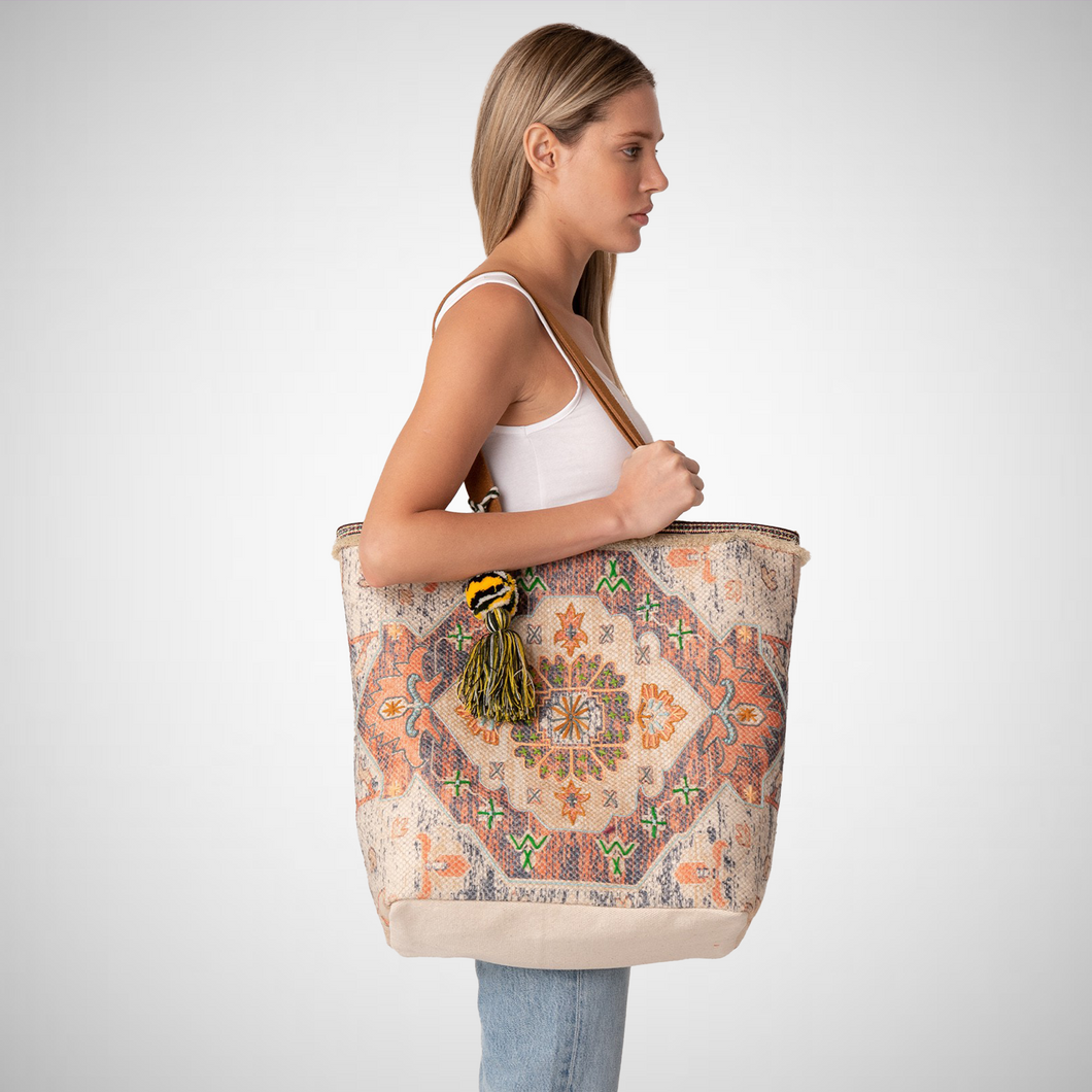 Tapestry Printed Embroidered Tassel Tote Bag (7915274961104)