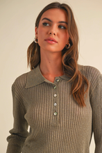 Load image into Gallery viewer, Metallic Half Button Collared Knitted Top (8160632930512)
