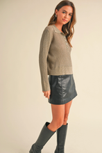 Load image into Gallery viewer, Metallic Half Button Collared Knitted Top (8160632930512)
