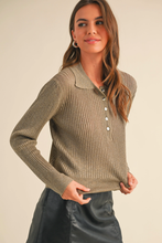 Load image into Gallery viewer, Metallic Half Button Collared Knitted Top (8160632930512)
