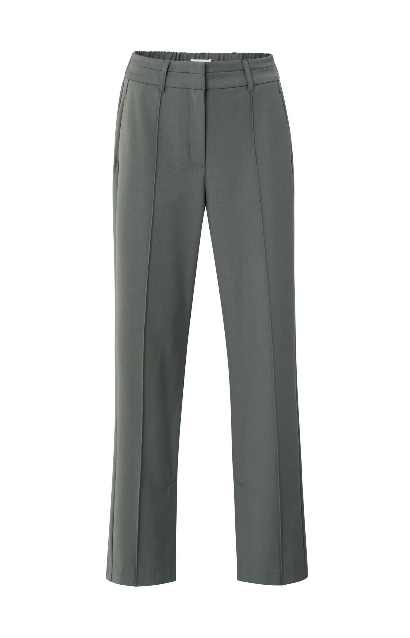 Wide leg trousers with decorative seams and slit
