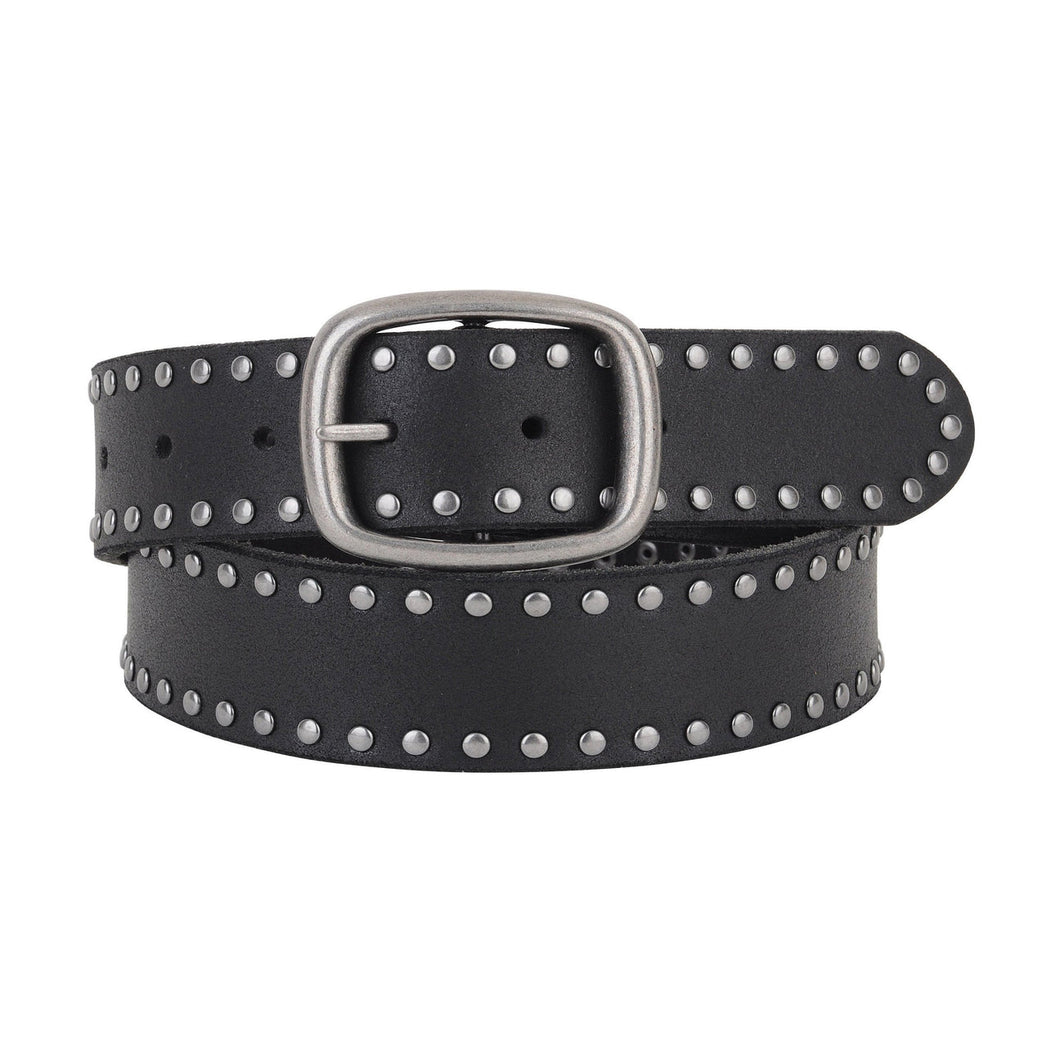 Most Wanted USA Black Grunge Stud Lined Leather Belt  (7332768448720)