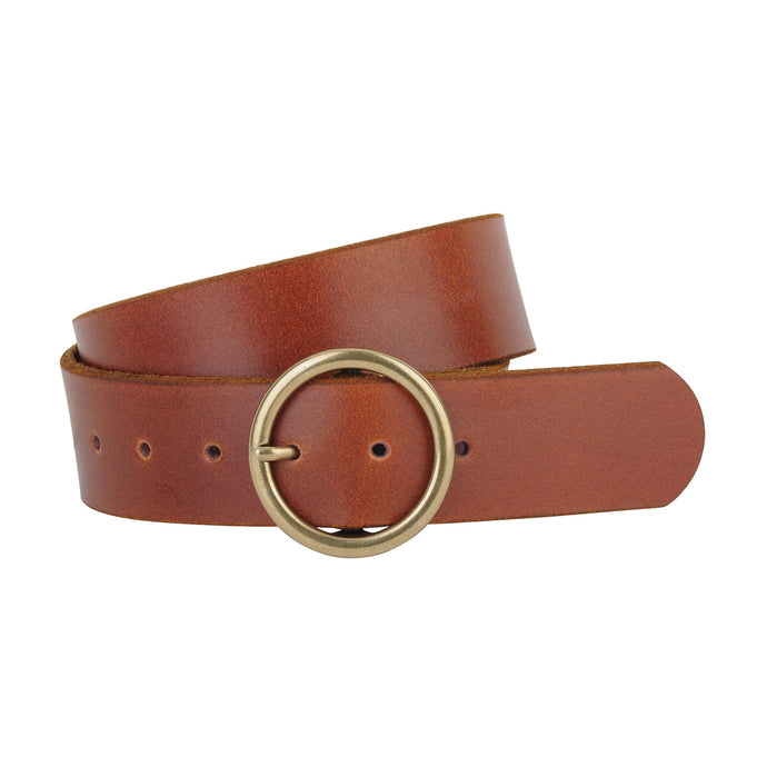 Brass-Toned Ring Buckle Leather Belt (7332757536976)