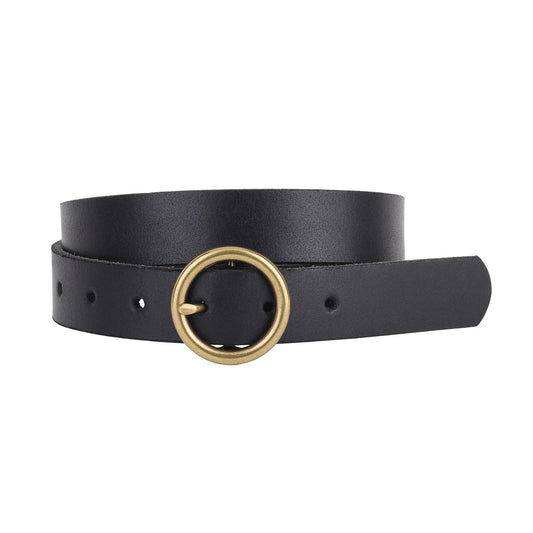 Brass-Toned Circle Buckle Leather Belt (7332756029648)