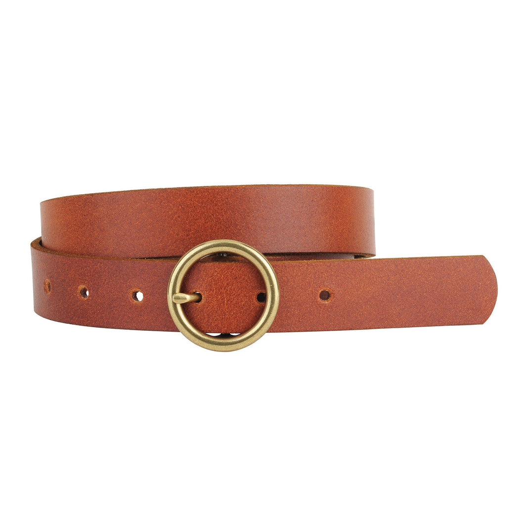 Brass-Toned Circle Buckle Leather Belt (7332756029648)