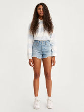 Load image into Gallery viewer, women is Levi&#39;s original high rise shorts. Light blue jean shorts feature chewed hem and vintage inspired fit. (7721852829904)
