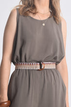 Load image into Gallery viewer, woman is wearing Molly Bracken belt at the waist. The belt is beige. (7724335988944)
