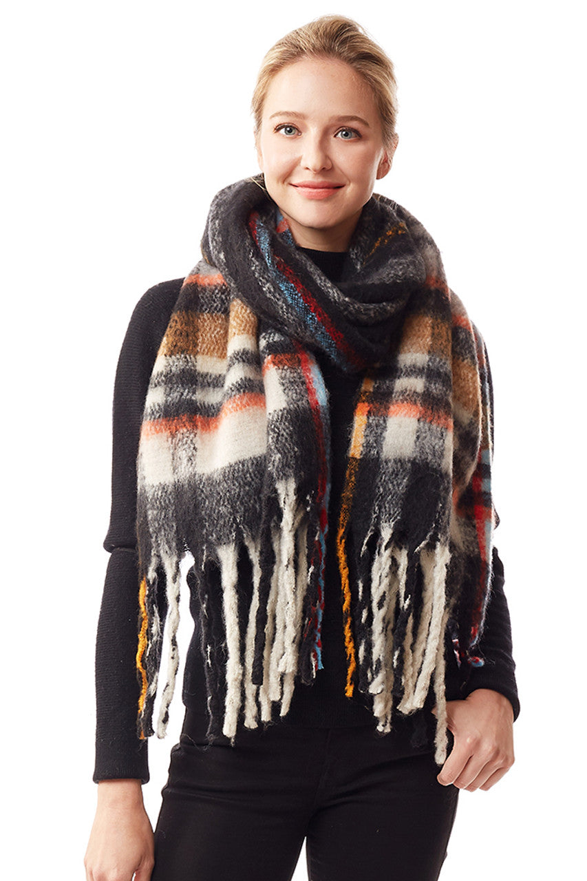 Joia - Plaid Tassel Blanket Scarf (7846415990992)