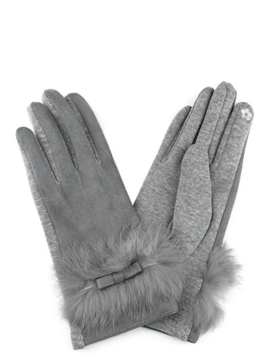 Fur With Bow Gloves (3Colors) (6820666245328)