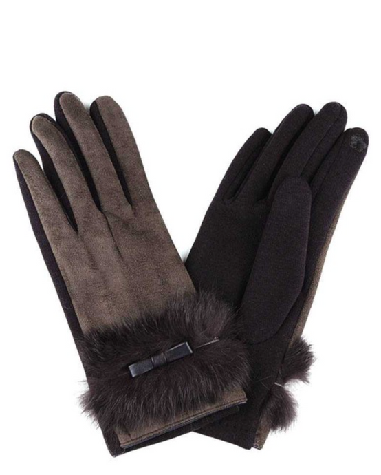 Fur With Bow Gloves (3Colors) (6820666245328)