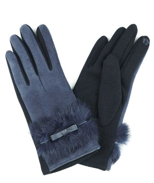 Fur With Bow Gloves (3Colors) (6820666245328)