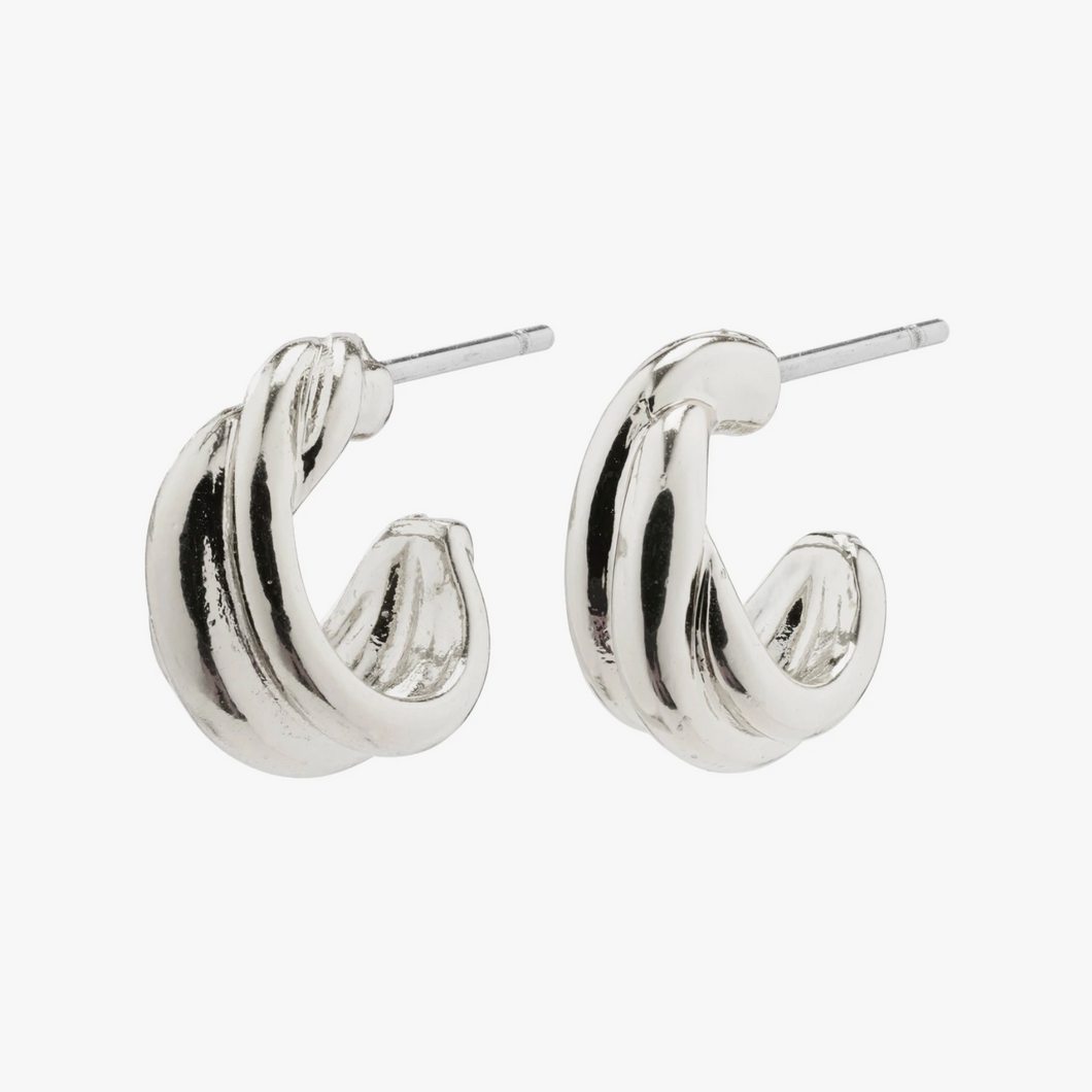 PILGRIM Earrings: JONNA twirl huggie hoop earrings (Silver Plated) (6913612120272)