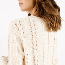 Load image into Gallery viewer, Model wearing cream FLORE Cardigan from Artlove with denim (7341054525648)
