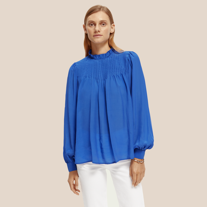 Pintuck Blouse With Ruffle Collar (7863421731024)