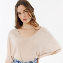 Load image into Gallery viewer, Model wearing beige Laurina Pullover with jeans shorts (7341141688528)
