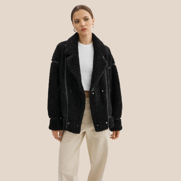 LAMARQUE - Black Oversized Sherpa Jacket (7811999006928)