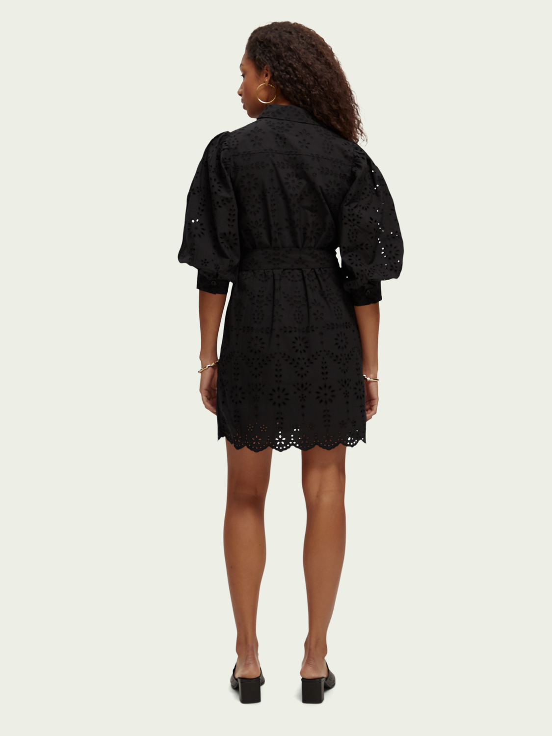 Sundance Puffy Sleeves A-Line Broderie Anglaise Mini Dress in